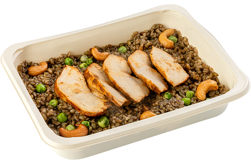 Freekeh with baked chicken and roasted nuts