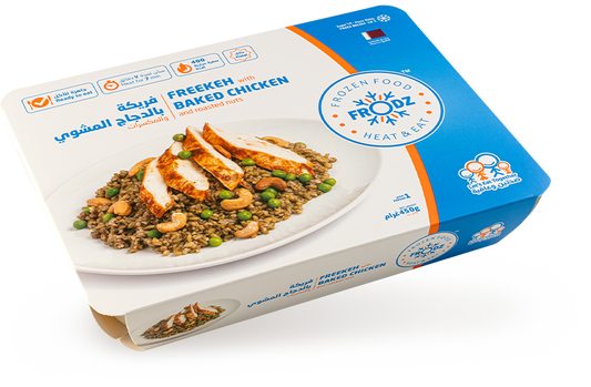 Freekeh with baked chicken and roasted nuts