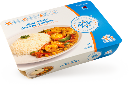 Saucy shrimp with veggies and rice